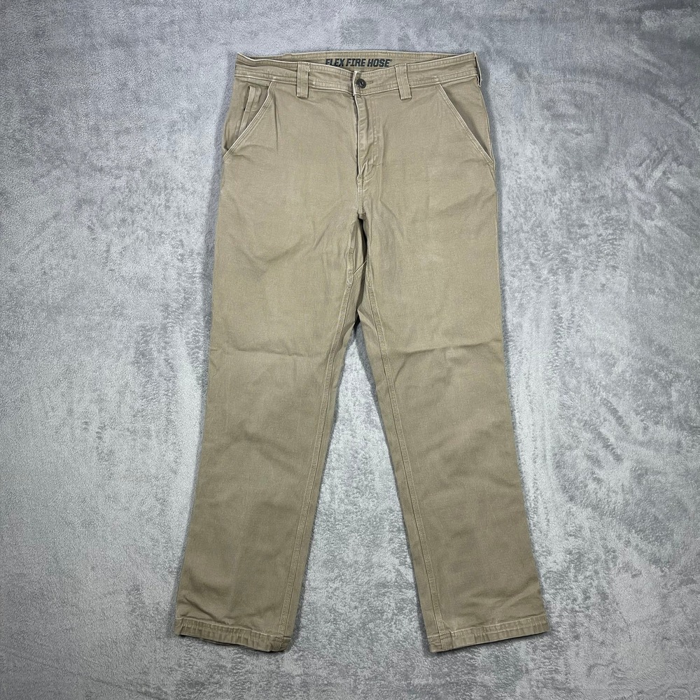 Duluth Trading Co Flex Fire Hose Pants Mens 34x32 Khaki Standard Fit Workwear